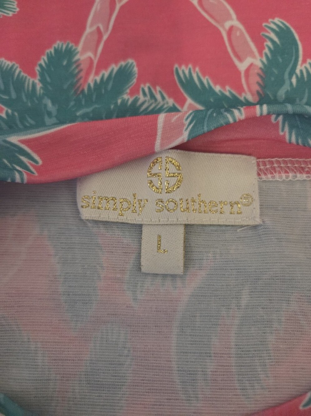 Simply Southern Pink Palm Print Knit Swing Dress Size Large - Picture 5 of 8